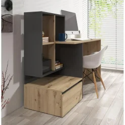 Meubella - Bureau Pierre 2 - Eiken - Antraciet - 145 cm