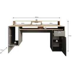 Meubella - Bureau Ryan - Grijs - Eiken - 160 cm