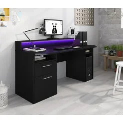 Meubella - Bureau Tamara 3 - Zwart - 160 cm - Met LED