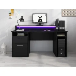 Meubella - Bureau Tamara 3 - Zwart - 160 cm - Met LED