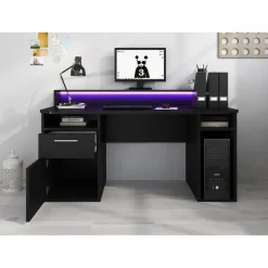 Meubella - Bureau Tamara 3 - Zwart - 160 cm - Met LED