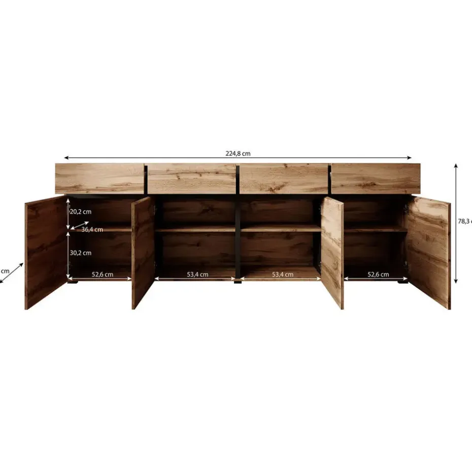 Meubella - Dressoir Cainan - Eiken - 225 cm