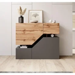 Meubella - Dressoir Canberra - Eiken - Antraciet - 120 cm