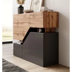 Meubella - Dressoir Canberra - Eiken - Antraciet - 120 cm