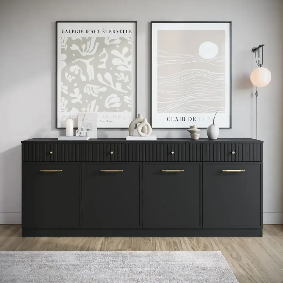 Meubella - Dressoir Dream - Zwart - 200 cm