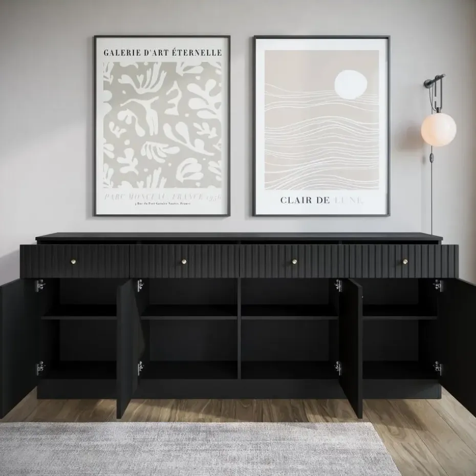 Meubella - Dressoir Dream - Zwart - 200 cm