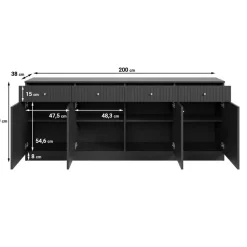 Meubella - Dressoir Dream - Zwart - 200 cm