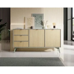 Meubella - Dressoir Essence - Groen - Licht eiken - 158 cm