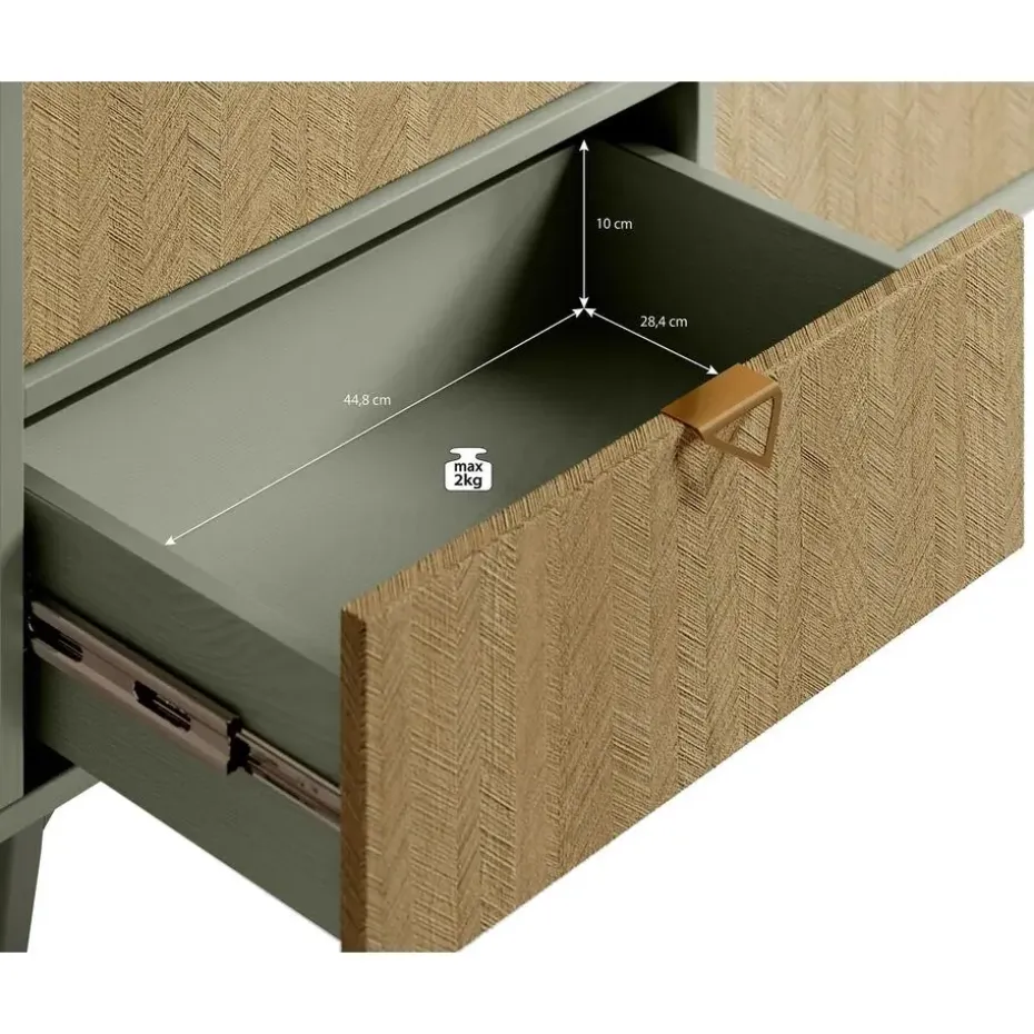 Meubella - Dressoir Essence - Groen - Licht eiken - 158 cm