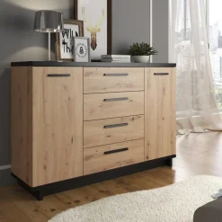 Meubella - Dressoir Incala - Eiken - Zwart - 135 cm