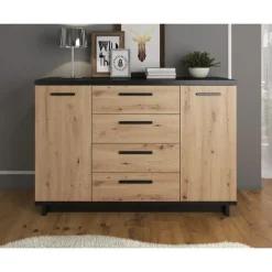 Meubella - Dressoir Incala - Eiken - Zwart - 135 cm