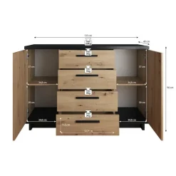 Meubella - Dressoir Incala - Eiken - Zwart - 135 cm