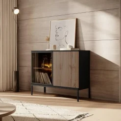 Meubella - Dressoir Legend - Mat zwart - Eiken - 104 cm