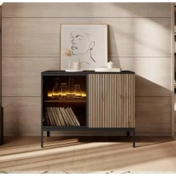 Meubella - Dressoir Legend - Mat zwart - Eiken - 104 cm