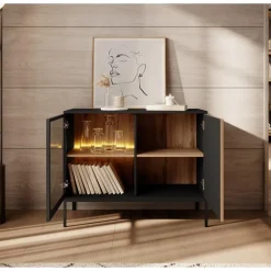 Meubella - Dressoir Legend - Mat zwart - Eiken - 104 cm