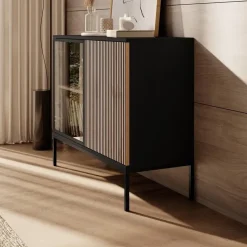 Meubella - Dressoir Legend - Mat zwart - Eiken - 104 cm