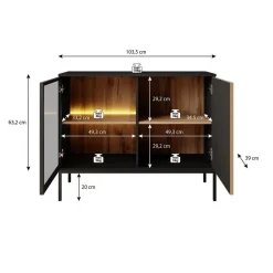 Meubella - Dressoir Legend - Mat zwart - Eiken - 104 cm
