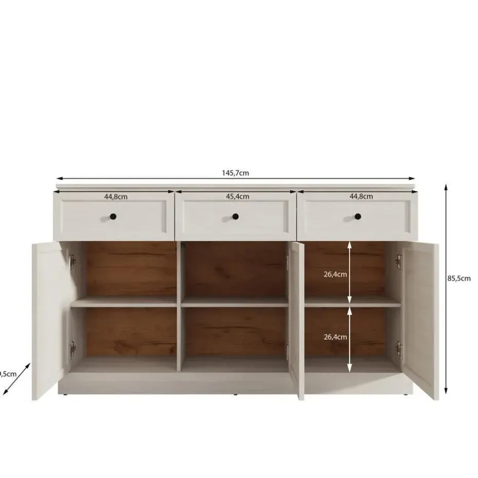 Meubella - Dressoir Leroy - Wit eiken - 146 cm