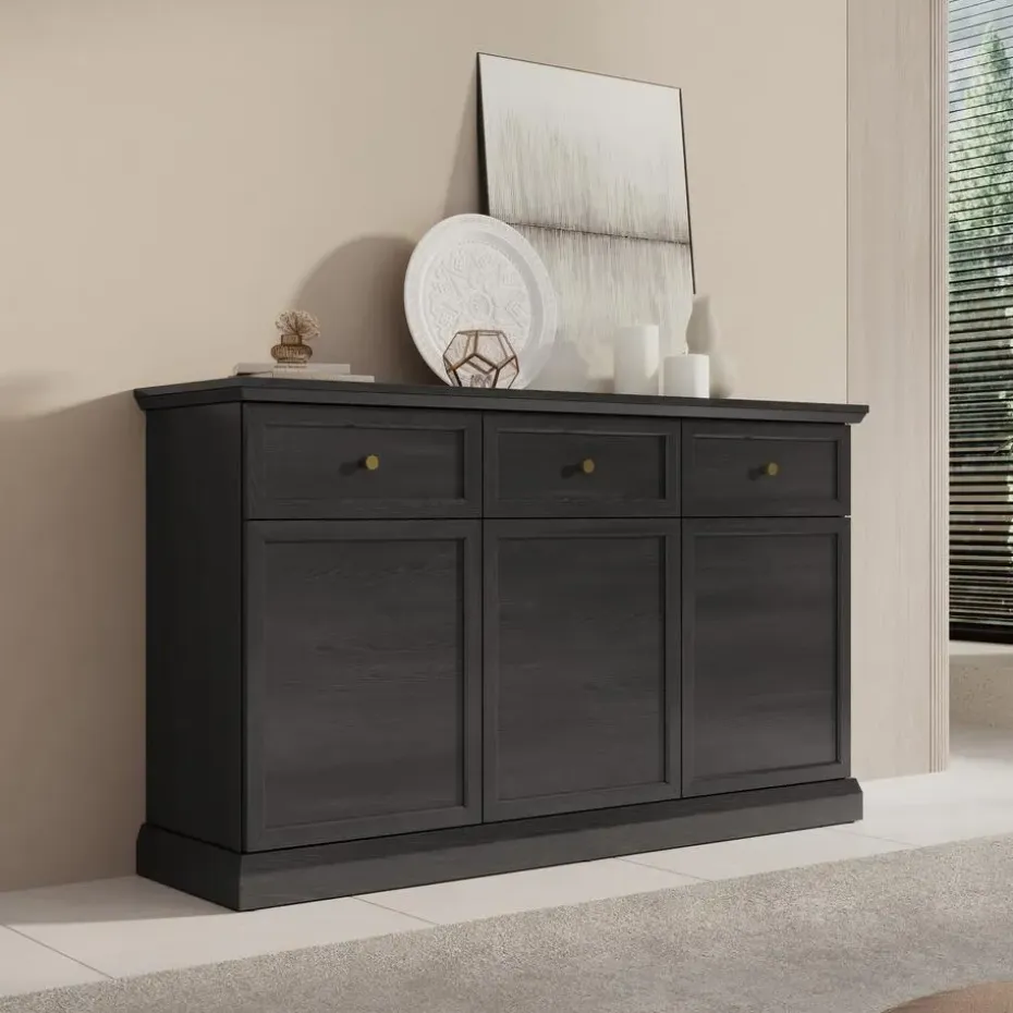 Meubella - Dressoir Leroy - Zwart eiken - 146 cm