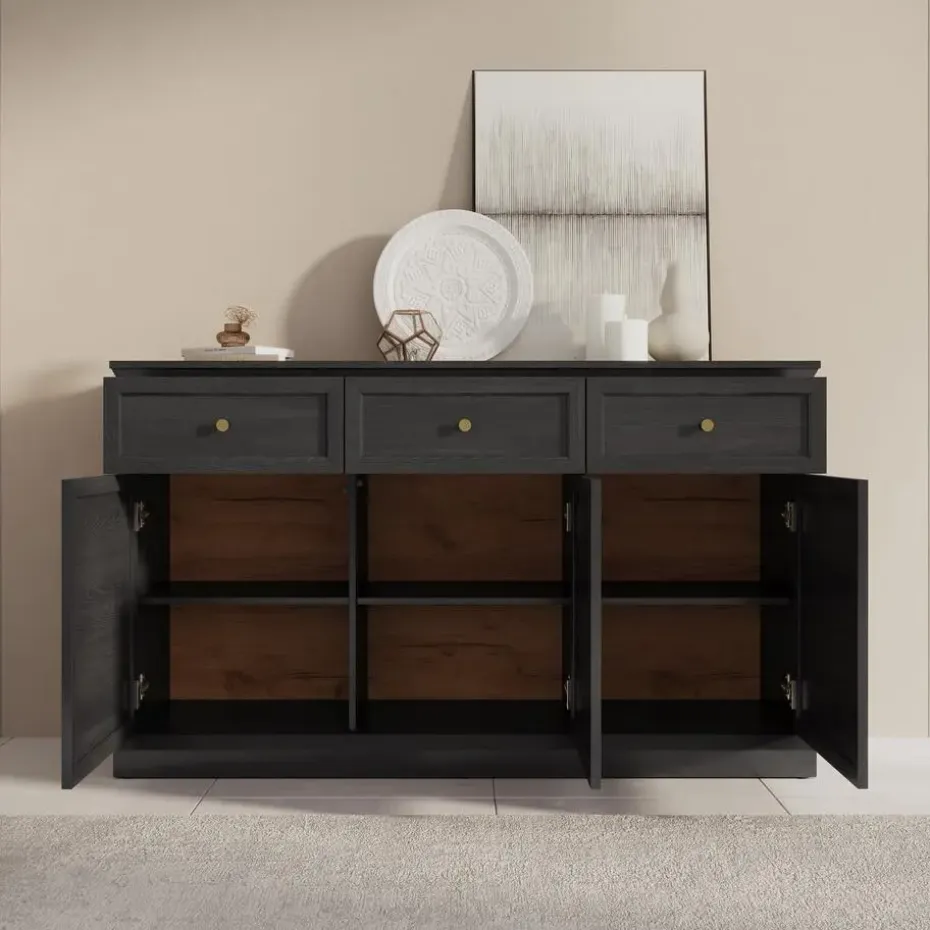 Meubella - Dressoir Leroy - Zwart eiken - 146 cm