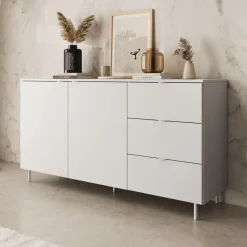 Meubella - Dressoir Malvare - Wit - 150 cm - Met lades