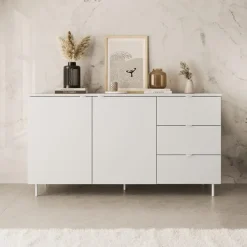 Meubella - Dressoir Malvare - Wit - 150 cm - Met lades