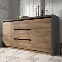 Meubella - Dressoir Monaco - Eiken - Grijs - 140 cm