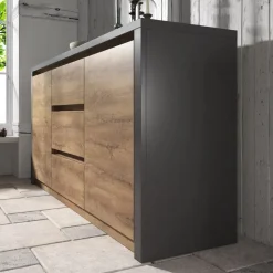 Meubella - Dressoir Monaco - Eiken - Grijs - 140 cm