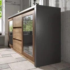 Meubella - Dressoir Monaco - Eiken - Grijs - 140 cm - Met glas