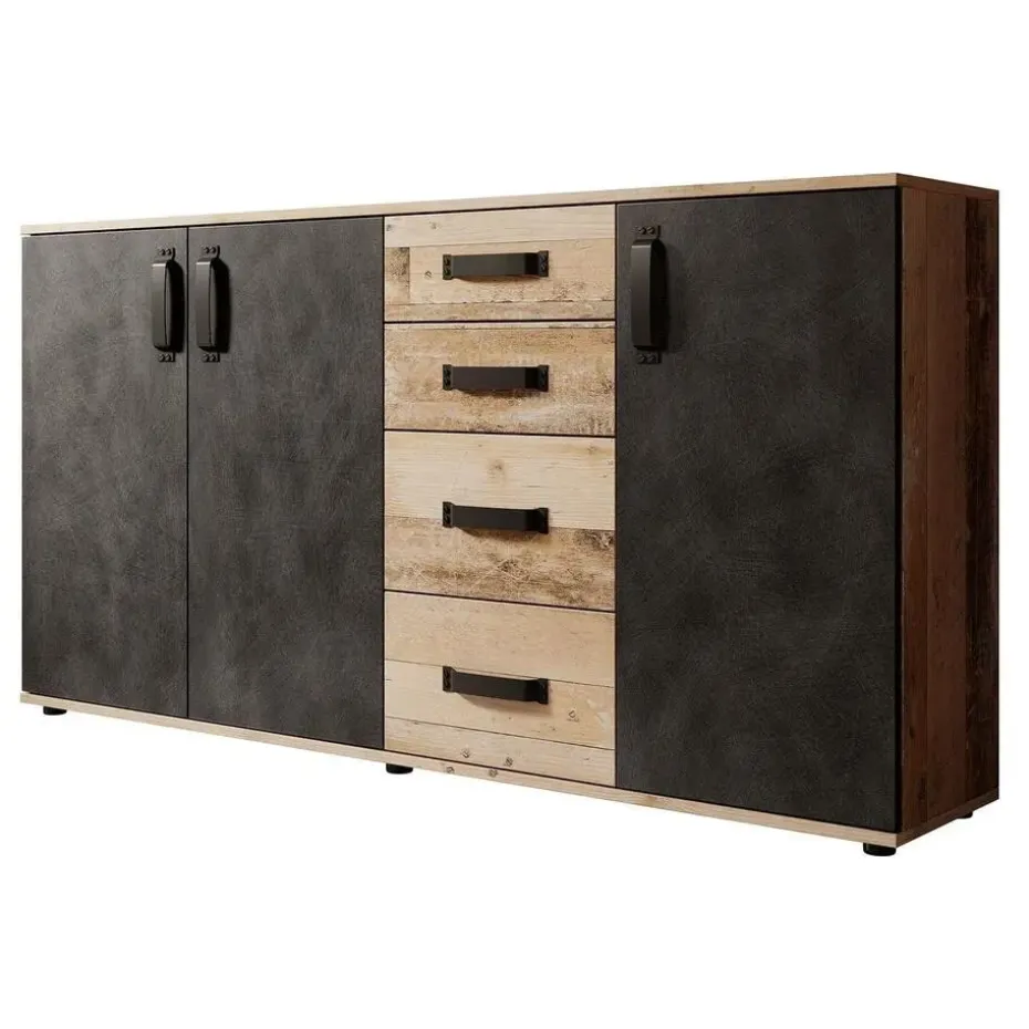 Meubella - Dressoir Montreal - Grijs - Old wood - 160 cm