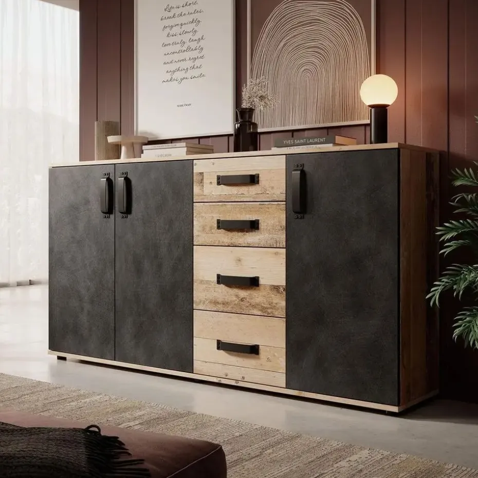 Meubella - Dressoir Montreal - Grijs - Old wood - 160 cm