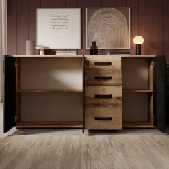 Meubella - Dressoir Montreal - Grijs - Old wood - 160 cm