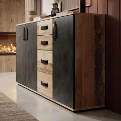 Meubella - Dressoir Montreal - Grijs - Old wood - 160 cm