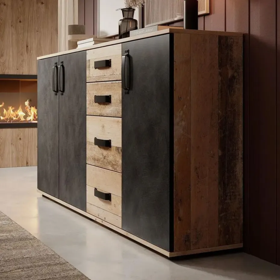 Meubella - Dressoir Montreal - Grijs - Old wood - 160 cm