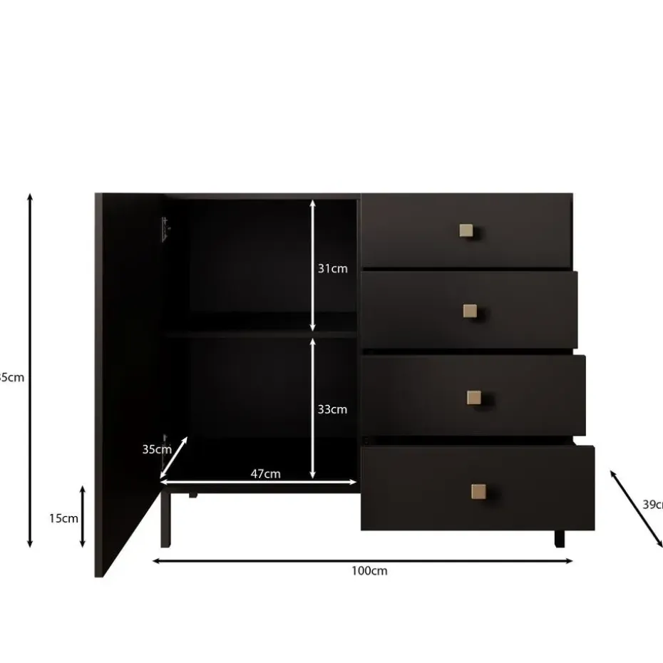 Meubella - Dressoir Norment - Zwart - 100 cm