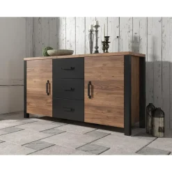 Meubella - Dressoir Olivia - Zwart - Eiken - 147 cm
