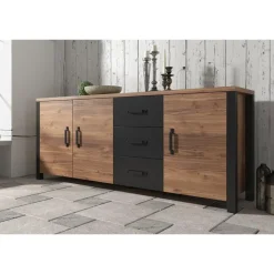 Meubella - Dressoir Olivia - Zwart - Eiken - 192 cm