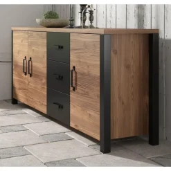 Meubella - Dressoir Olivia - Zwart - Eiken - 192 cm