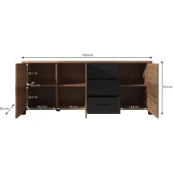 Meubella - Dressoir Olivia - Zwart - Eiken - 192 cm