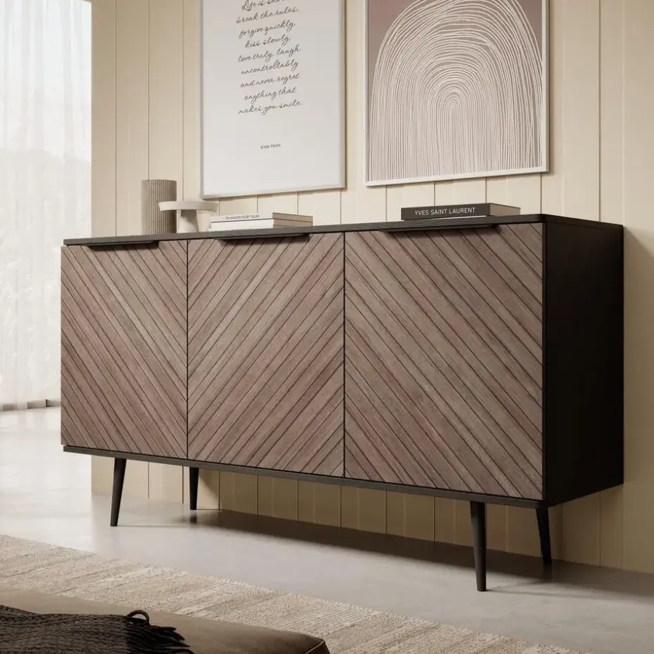 Meubella - Dressoir Pedro - Donker eiken - Zwart eiken - 150 cm