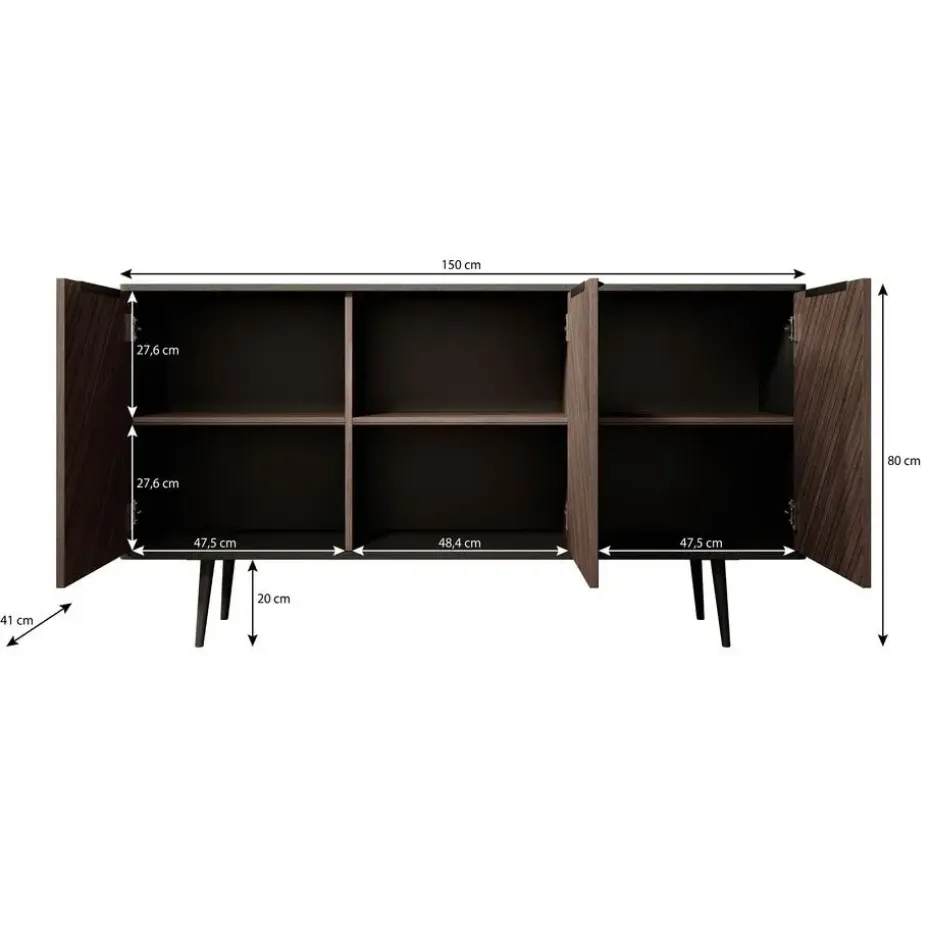 Meubella - Dressoir Pedro - Donker eiken - Zwart eiken - 150 cm