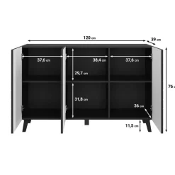 Meubella - Dressoir Pulse 3 - Zwart - 120 cm