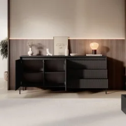 Meubella - Dressoir Saran - Mat zwart - 187 cm