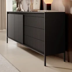 Meubella - Dressoir Saran - Mat zwart - 187 cm