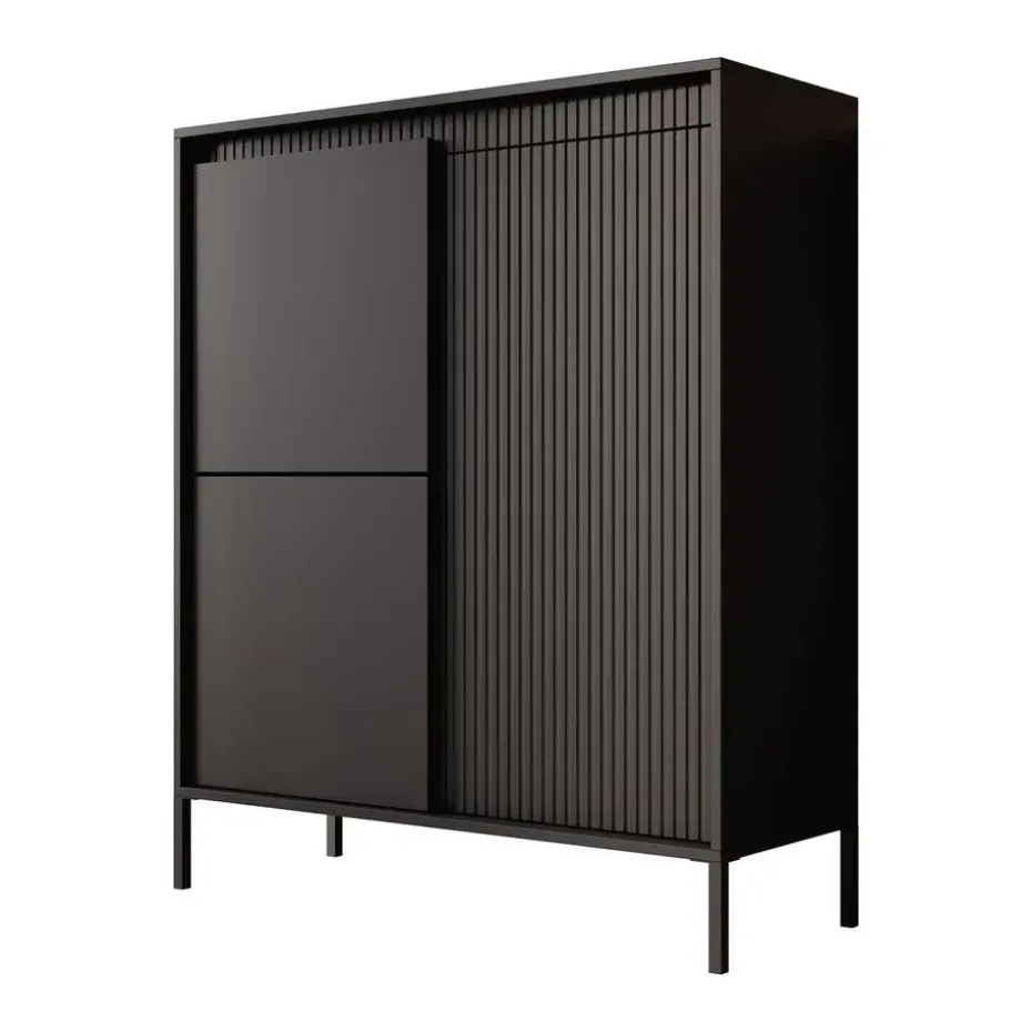 Meubella - Dressoir Saran - Mat zwart - Hoog - 104 cm