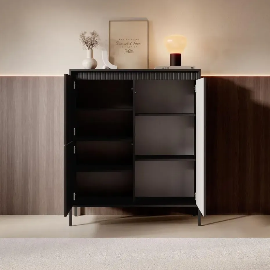 Meubella - Dressoir Saran - Mat zwart - Hoog - 104 cm