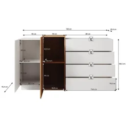 Meubella - Dressoir Three - Wit - Eiken - 160 cm
