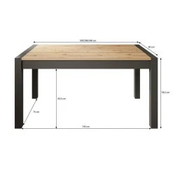 Meubella - Eetkamertafel Acapulco - Eiken - Zwart - 240 cm - Uitschuifbaar