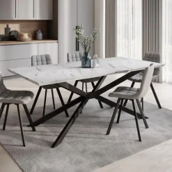 Meubella - Eetkamertafel Faithley - Wit marmerlook - 190 cm