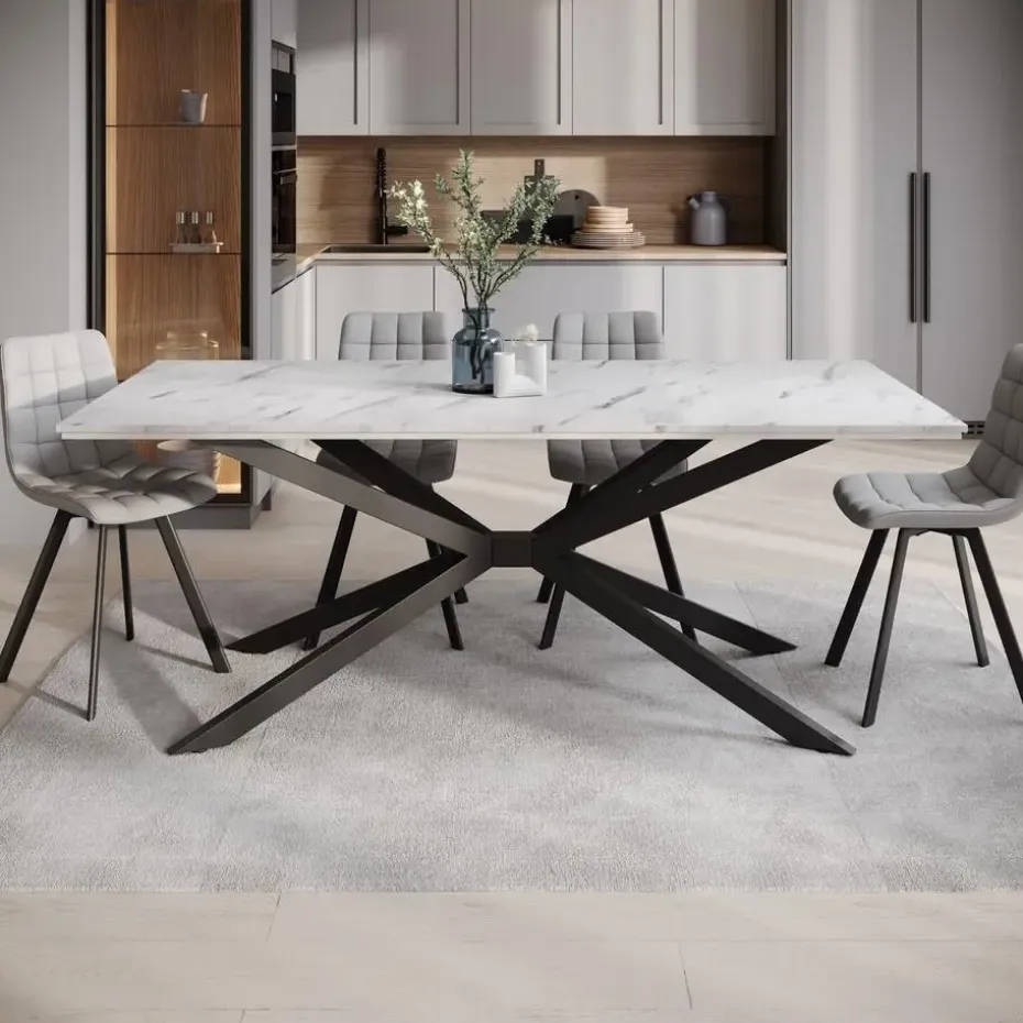 Meubella - Eetkamertafel Faithley - Wit marmerlook - 190 cm